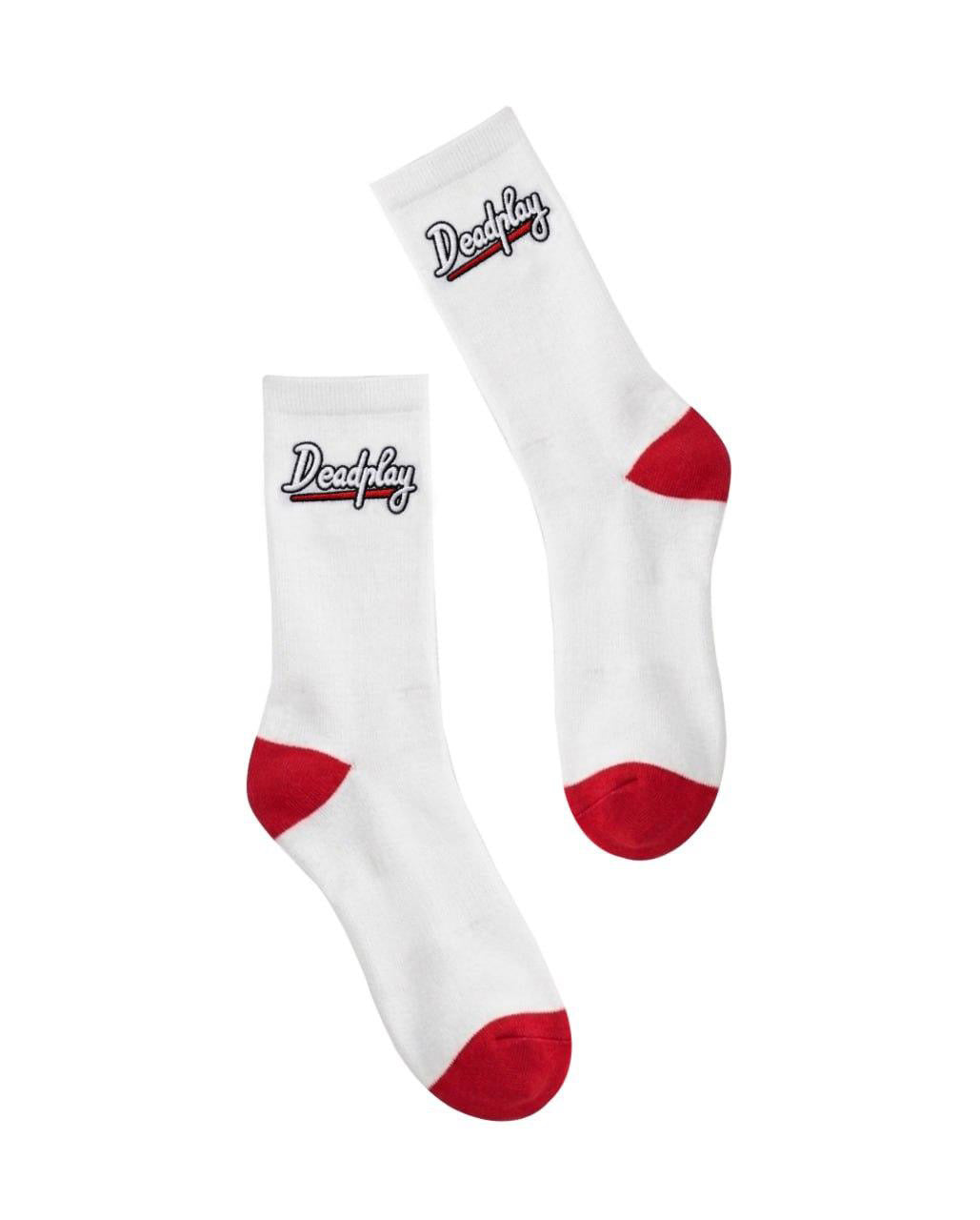 WHITE/RED CURSIVE LOGO SOCKS